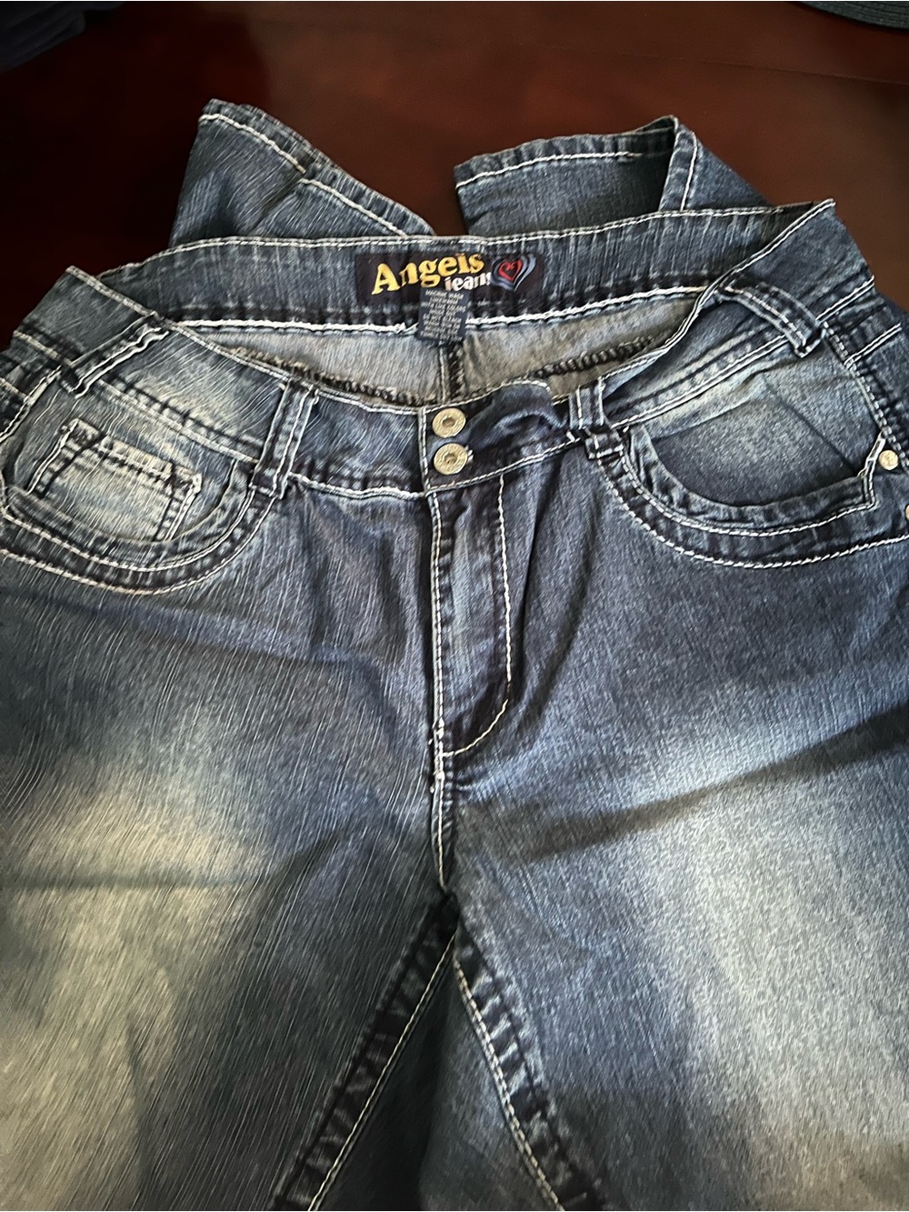 Angels Women's Boot Cut Washed Blue Denim Jeans